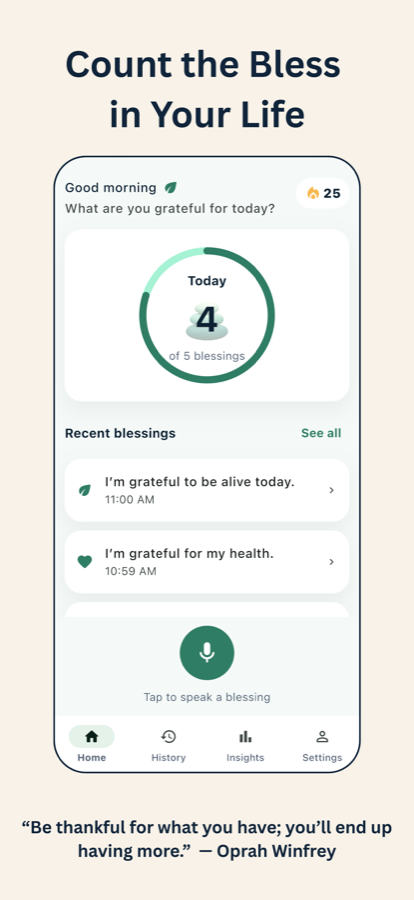 BlessCount daily home screen showing blessing progress