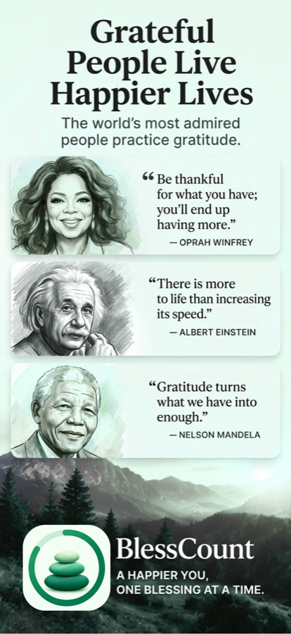 BlessCount insights screen showing gratitude patterns